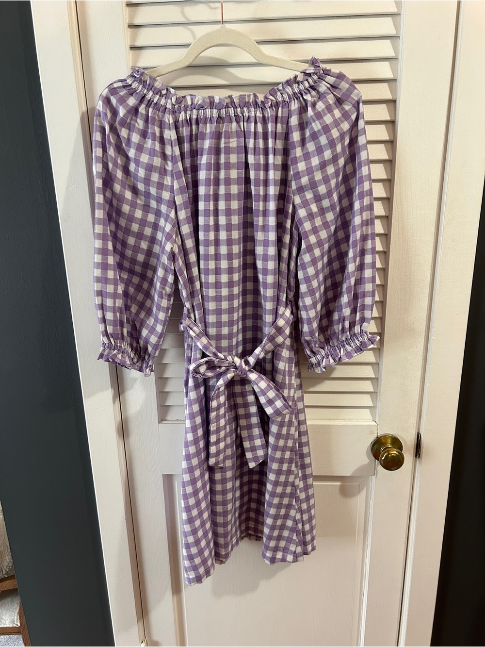 Purple gingham dress with belt - Picture 3 of 3